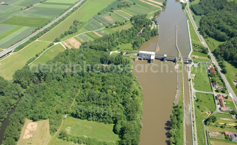 Aerial image Viereth - Main-Flussverlauf mit Altarm an der Staustufe Schleuse und Wehr Viereth.