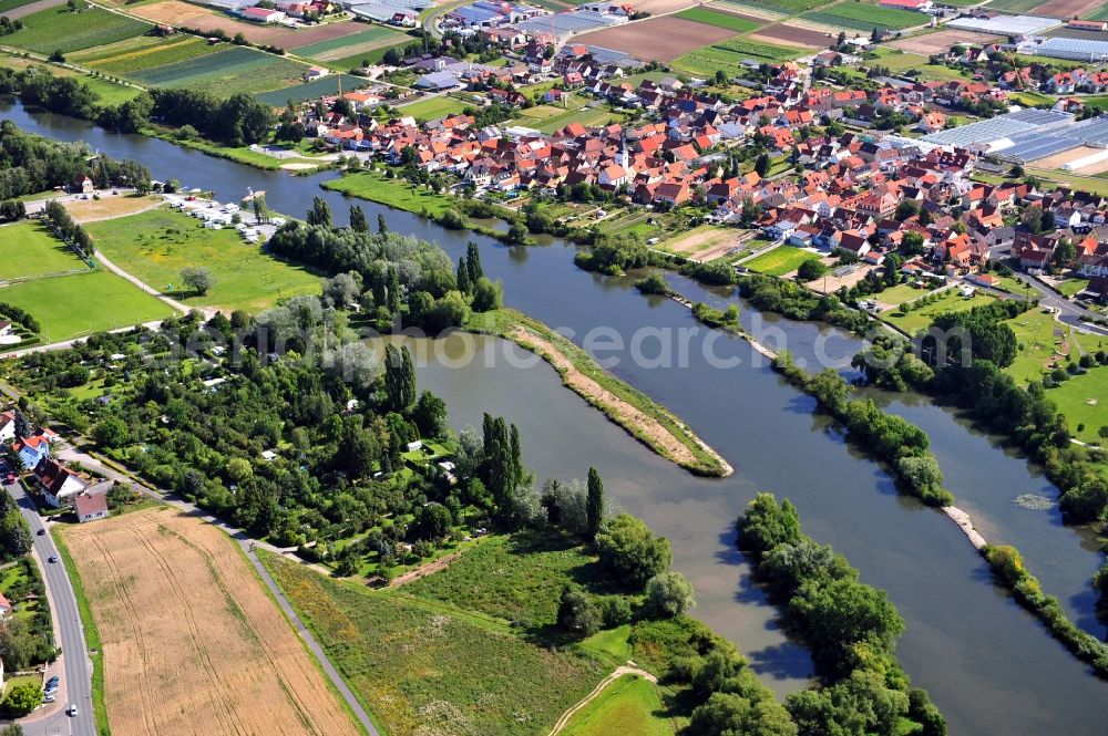 Aerial image Albertshofen - View from west along the Main river near by Albertshofen in the state Bavaria