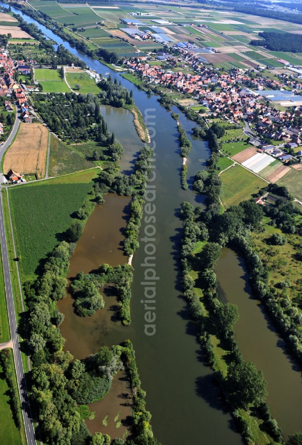 Albertshofen from above - View from south along the Main river near by Albertshofen in the state Bavaria