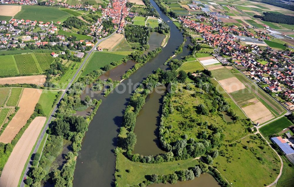 Aerial image Albertshofen - View from south along the Main river near by Albertshofen in the state Bavaria