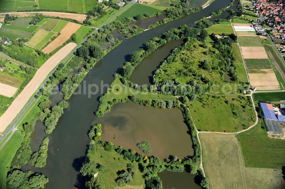 Aerial photograph Albertshofen - View from south along the Main river near by Albertshofen in the state Bavaria