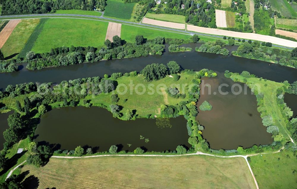 Albertshofen from the bird's eye view: View from east along the Main river near by Albertshofen in the state Bavaria