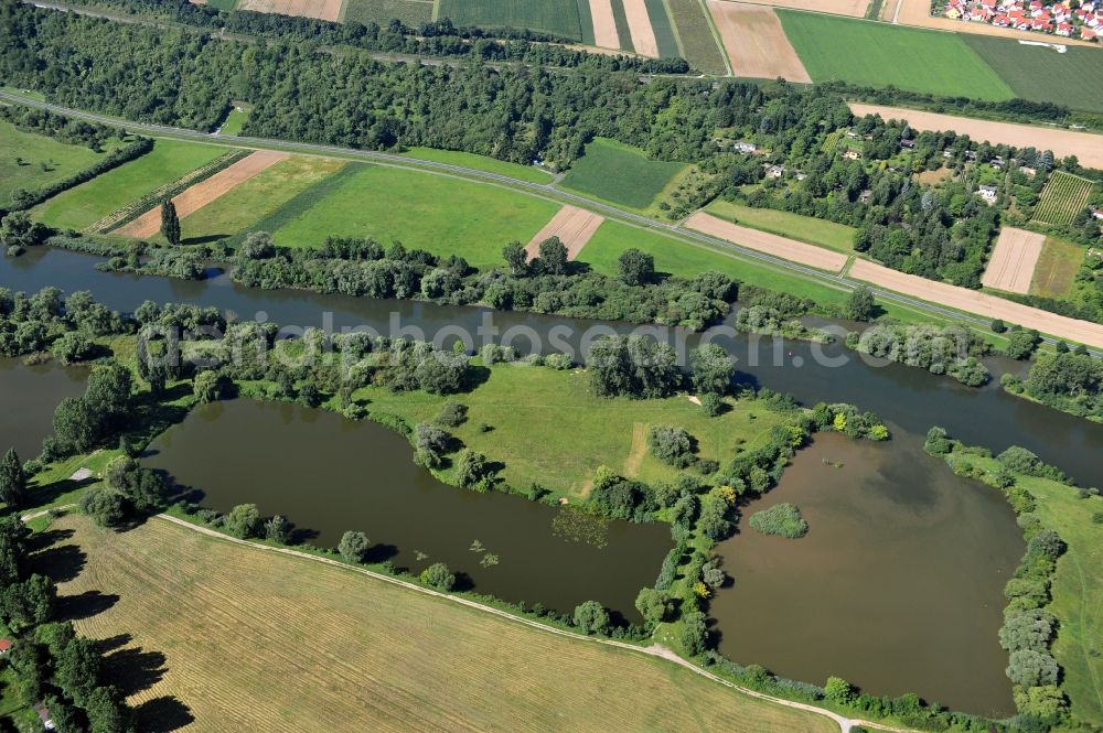 Aerial image Albertshofen - View from east along the Main river near by Albertshofen in the state Bavaria