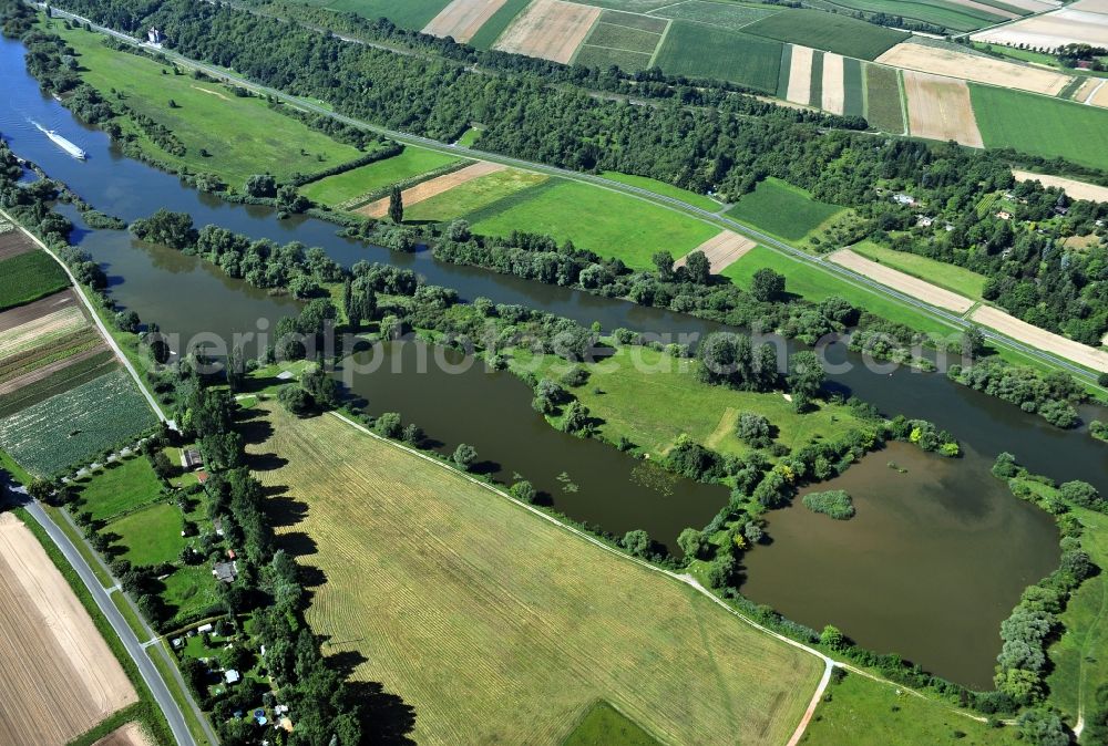 Aerial photograph Albertshofen - View from east along the Main river near by Albertshofen in the state Bavaria