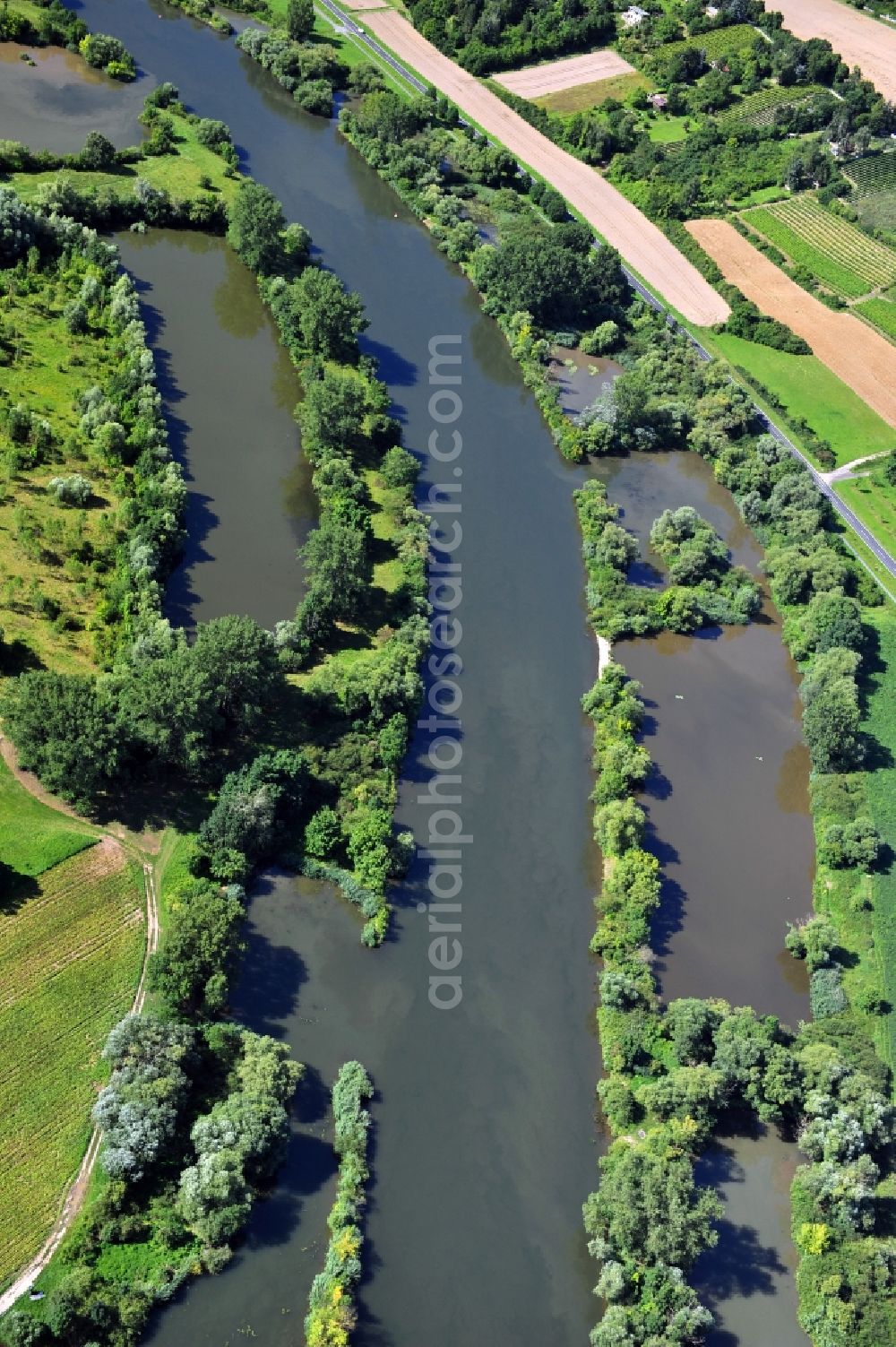 Aerial image Albertshofen - View from north along the Main river near by Albertshofen in the state Bavaria