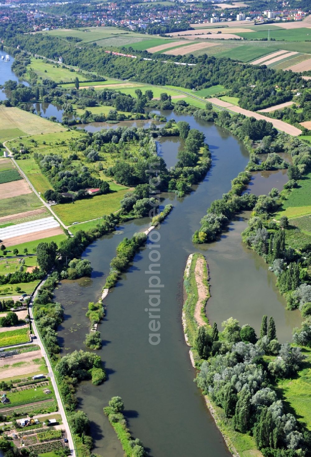 Aerial photograph Albertshofen - View from north along the Main river near by Albertshofen in the state Bavaria