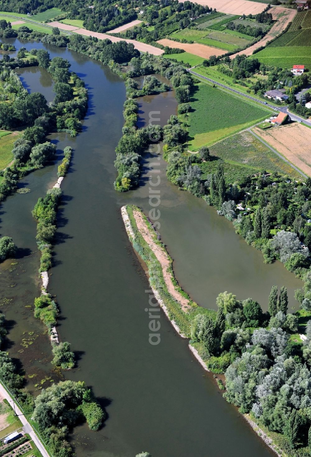 Aerial image Albertshofen - View from north along the Main river near by Albertshofen in the state Bavaria