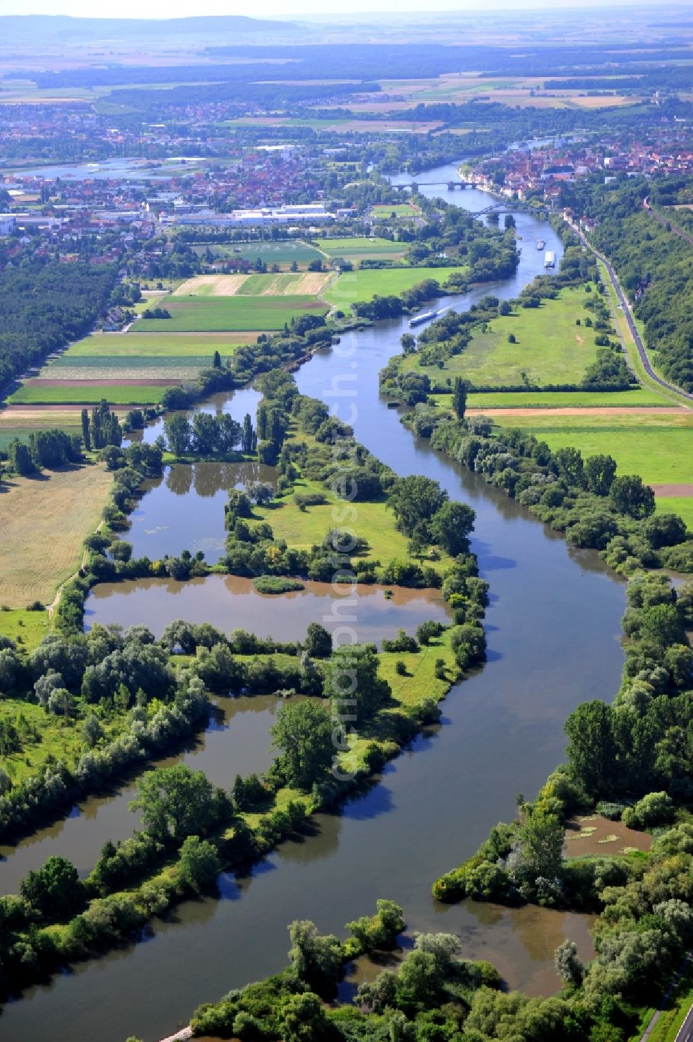 Albertshofen from above - View from north along the Main river near by Albertshofen in the state Bavaria