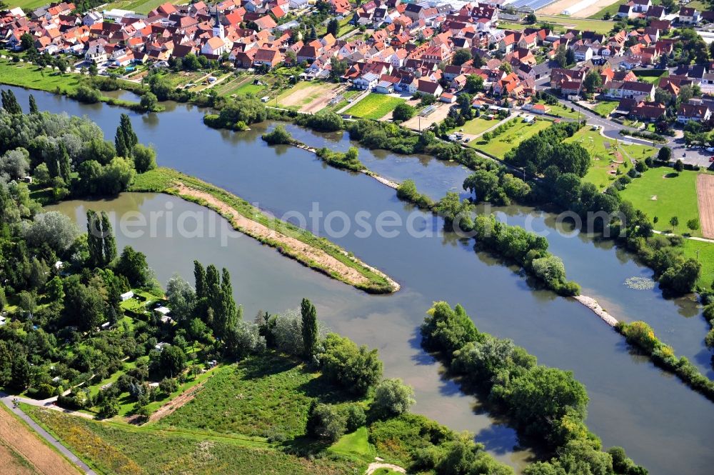 Aerial image Albertshofen - View from west along the Main river near by Albertshofen in the state Bavaria