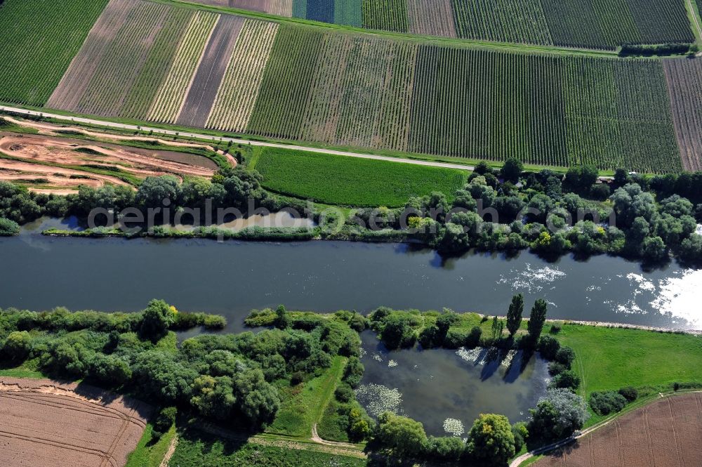 Dettelbach from the bird's eye view: View from west along the Main river near by Dettelbach in the state Bavaria