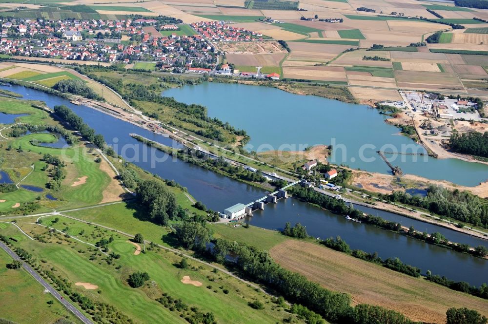 Aerial photograph Dettelbach - View from south along the Main river with the lock Dettelbach in the state Bavaria