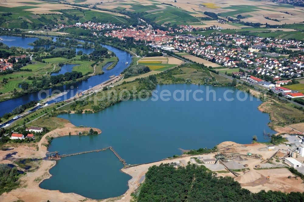 Aerial image Dettelbach - View from east over the calcareous sandstone plant Dettelbach at the right Main riverside in the state Bavaria