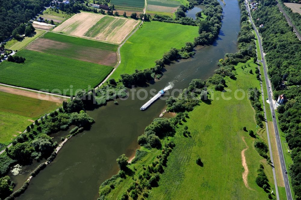 Aerial photograph Kitzingen - View from north along the Main river in Kitzingen in the state Bavaria