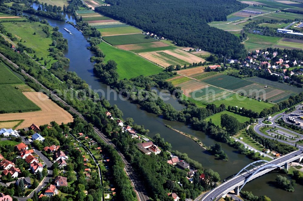 Aerial image Kitzingen - View from southwest along the Main river with the North bridge in Kitzingen in the state Bavaria