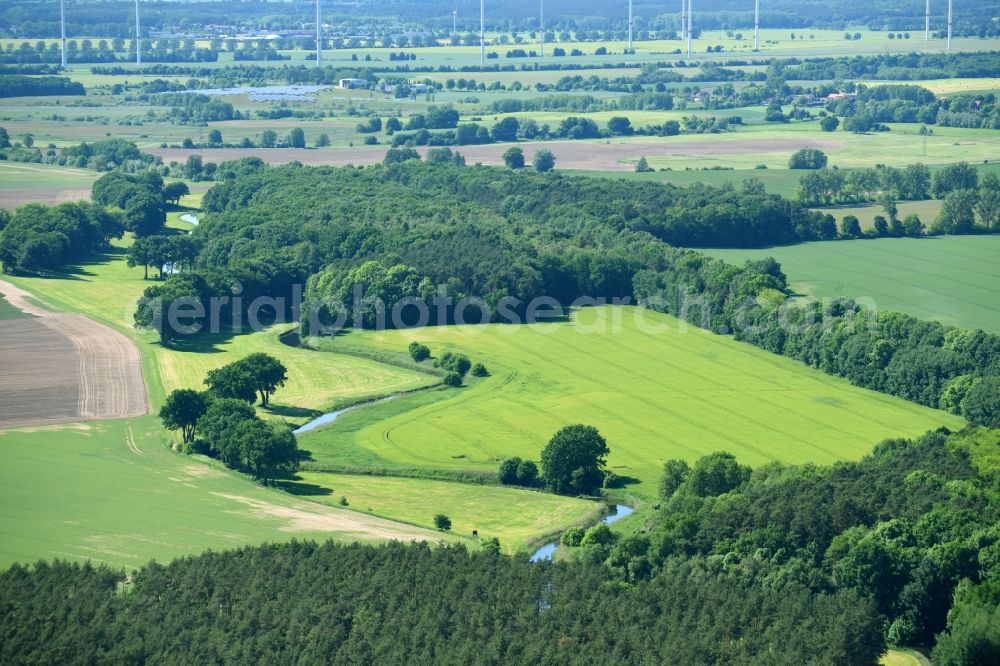 Aerial photograph Siggelkow - Riparian zones on the course of the river of Mueritz-Elde Wasserstrasse and dem Fluss Alte Elde in Siggelkow in the state Mecklenburg - Western Pomerania, Germany