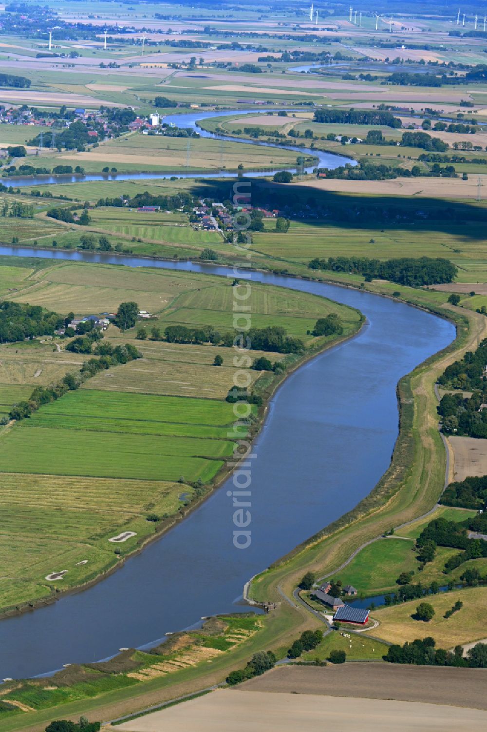 Borsfleth from above - Riparian zones on the course of the river of Stoer in Borsfleth in the state Schleswig-Holstein, Germany