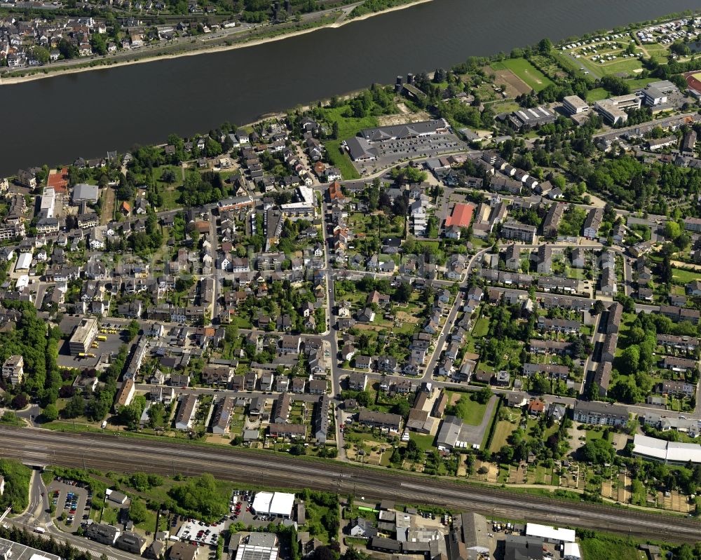 Remagen from above - Course of the river on the banks of the Rhine in Remagen in Rhineland-Palatinate