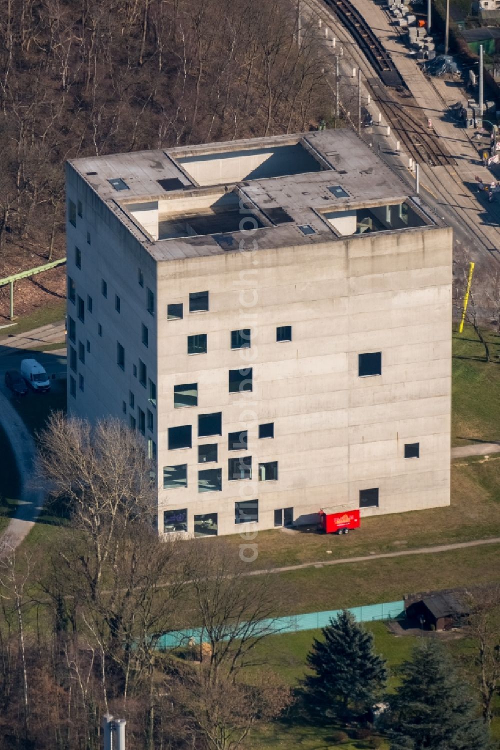 Essen from above - University- area of Folkwang Universitaet of Kuenste on Gelsenkirchener Strasse in Essen in the state North Rhine-Westphalia, Germany