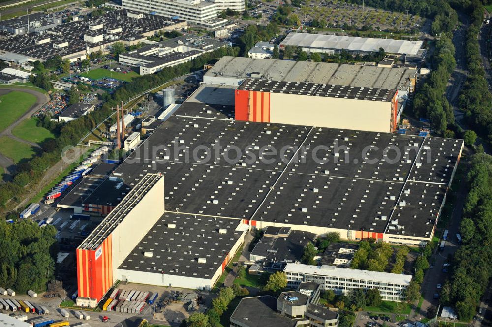 Aerial photograph Köln - Development Centre and european part distribution centre of the Ford company in Cologne-Merkenich at the Rhine river in North Rhine-Westphalia NRW