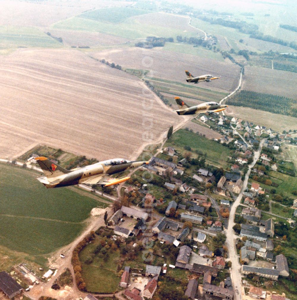 Aerial image Bautzen - Formation flight of Aero L-39 Albatross GDR Air Force over Saxony