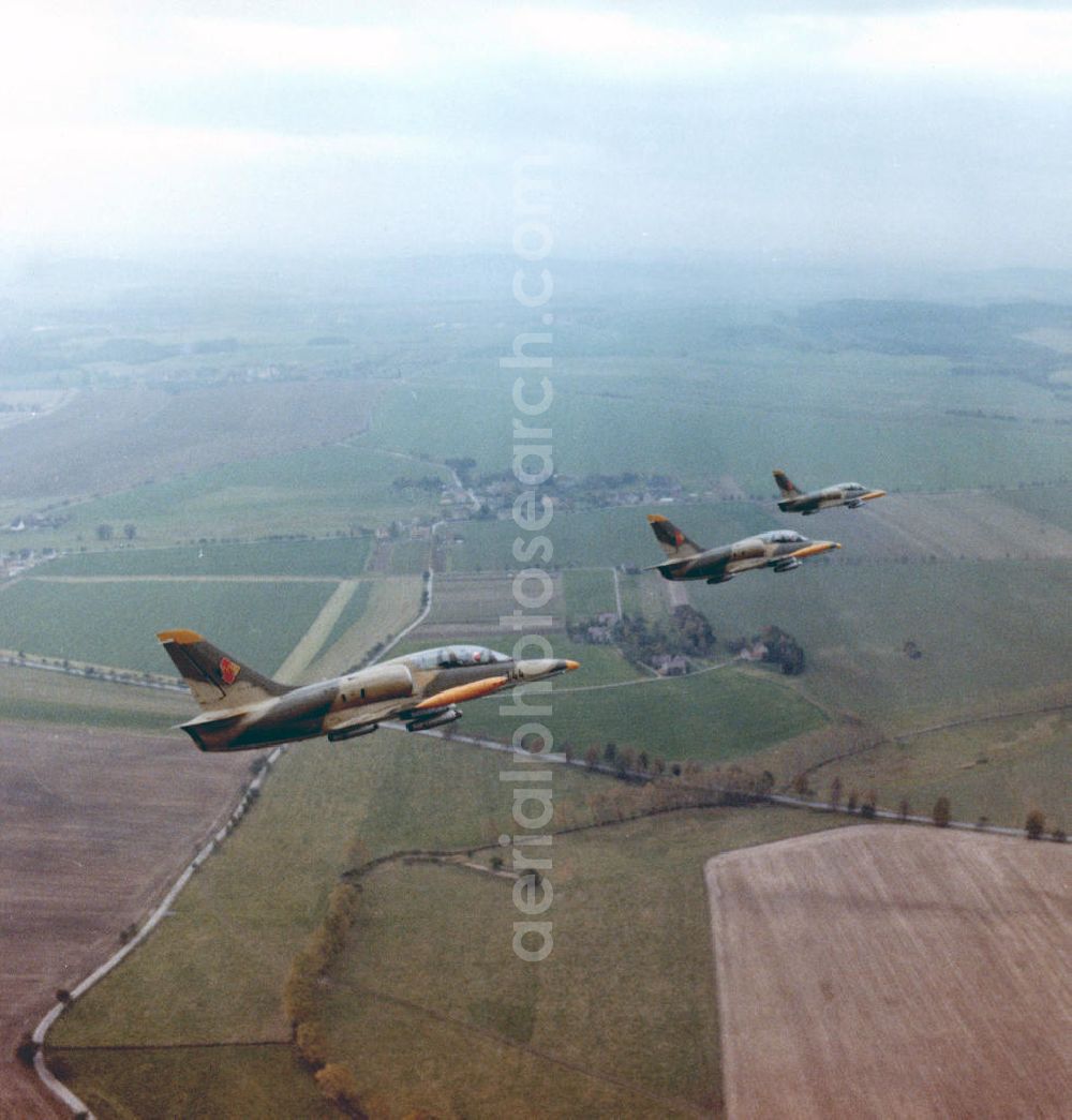 Aerial photograph Bautzen - Formation flight of Aero L-39 Albatross GDR Air Force over Saxony