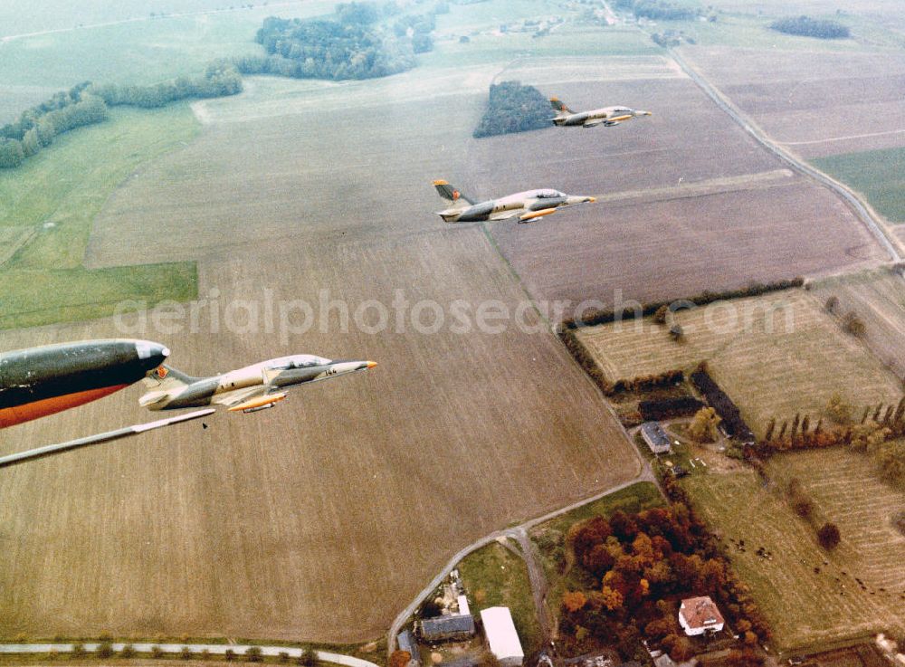 Bautzen from the bird's eye view: Formation flight of Aero L-39 Albatross GDR Air Force over Saxony