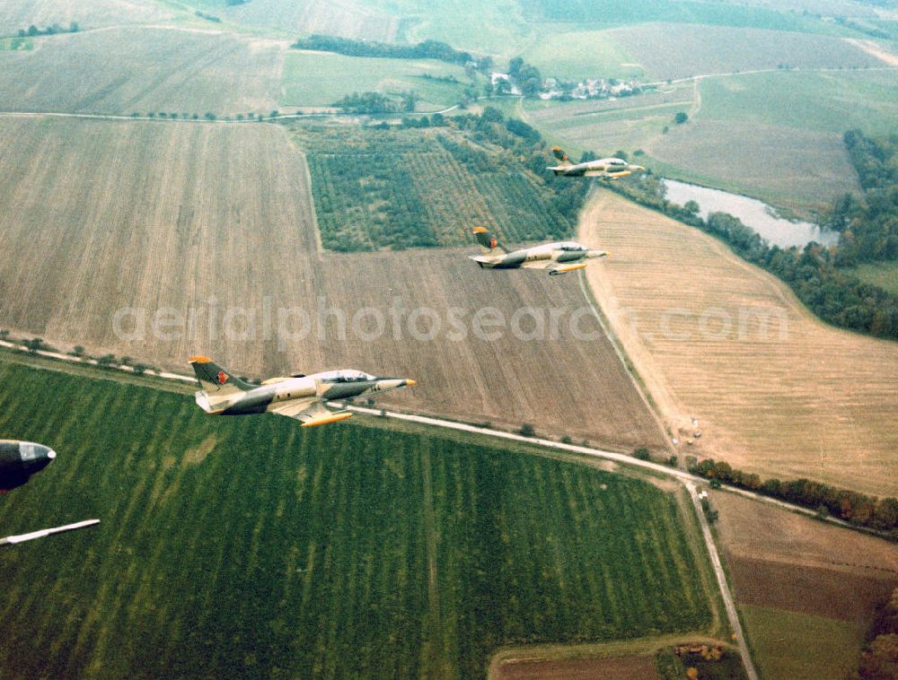 Aerial image Bautzen - Formation flight of Aero L-39 Albatross GDR Air Force over Saxony