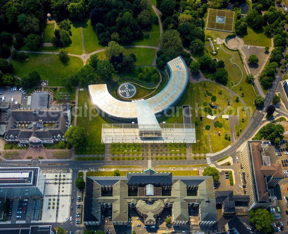 Aerial image Leverkusen - Research building and office complex of Bayer Business Services GmbH on Kaiser-Wilhelm-Allee in the district Flittard in Leverkusen in the state North Rhine-Westphalia, Germany