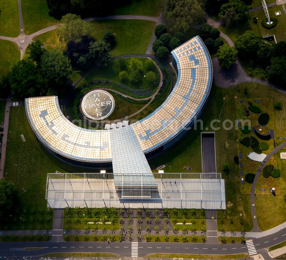 Leverkusen from above - Research building and office complex of Bayer Business Services GmbH on Kaiser-Wilhelm-Allee in the district Flittard in Leverkusen in the state North Rhine-Westphalia, Germany