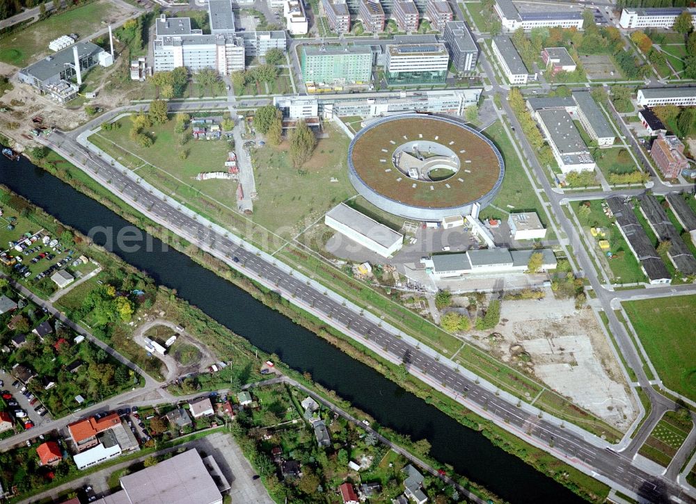 Berlin from the bird's eye view: Research building and office complex Elektronen- Speicherring BESSY - Synchrotronstrahlungsquelle in the district Adlershof in Berlin, Germany