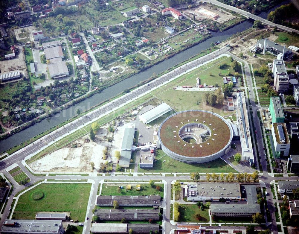 Berlin from above - Research building and office complex Elektronen- Speicherring BESSY - Synchrotronstrahlungsquelle in the district Adlershof in Berlin, Germany