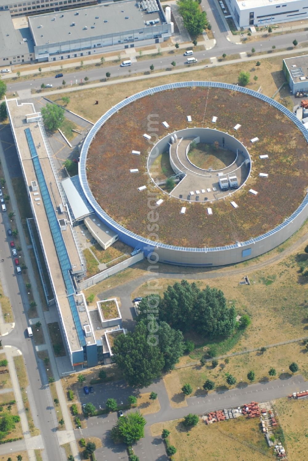 Berlin from above - Research building and office complex Elektronen- Speicherring BESSY - Synchrotronstrahlungsquelle in the district Adlershof in Berlin, Germany