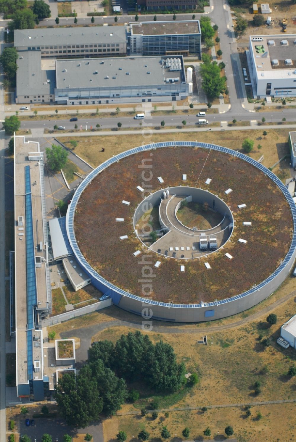 Berlin from the bird's eye view: Research building and office complex Elektronen- Speicherring BESSY - Synchrotronstrahlungsquelle in the district Adlershof in Berlin, Germany