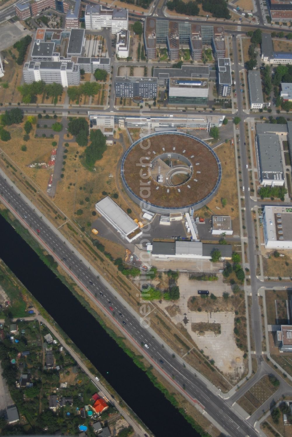 Berlin from the bird's eye view: Research building and office complex Elektronen- Speicherring BESSY - Synchrotronstrahlungsquelle in the district Adlershof in Berlin, Germany