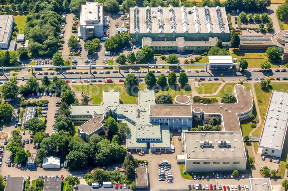 Dortmund from the bird's eye view: Research building and office complex Fraunhofer-Institut fuer Materialfluss and Logistik on Joseph-von-Fraunhofer-Strasse in Dortmund in the state North Rhine-Westphalia, Germany