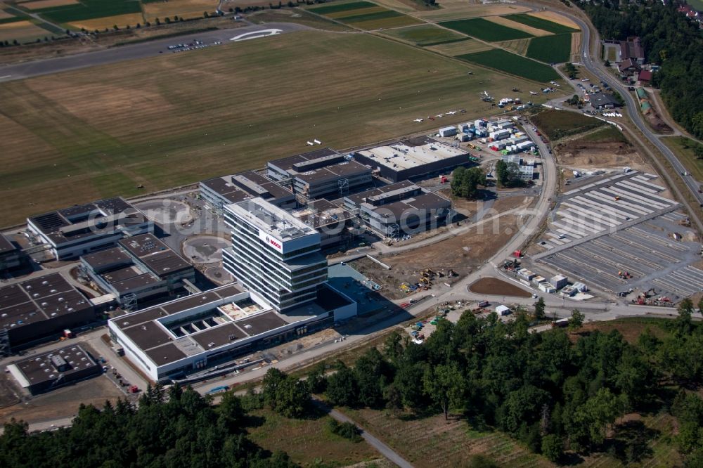 Aerial image Renningen - Research building and office complex of Robert Bosch GmbH Zentrum fuer Forschung and Vorausentwicklung at glider airfield in Renningen in the state Baden-Wuerttemberg, Germany