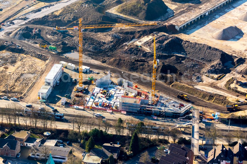 Bochum from above - Construction site of research building and office complex Zentrum fuer das Engineering Smarter Produkt-Service Systeme (ZESS) in the district Laer in Bochum at Ruhrgebiet in the state North Rhine-Westphalia, Germany