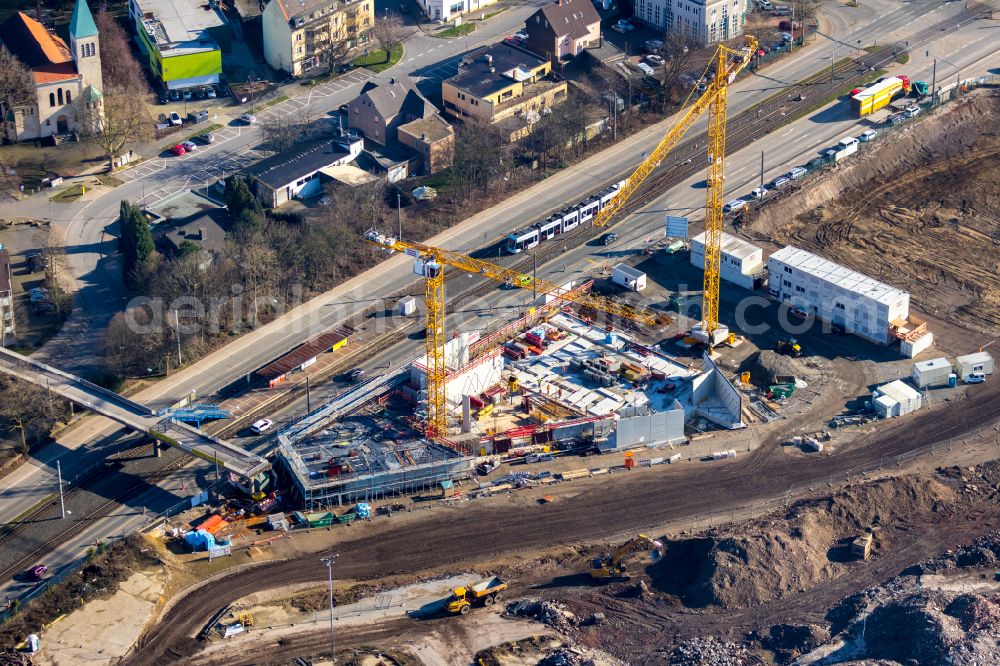 Aerial image Bochum - Construction site of research building and office complex Zentrum fuer das Engineering Smarter Produkt-Service Systeme (ZESS) in the district Laer in Bochum at Ruhrgebiet in the state North Rhine-Westphalia, Germany