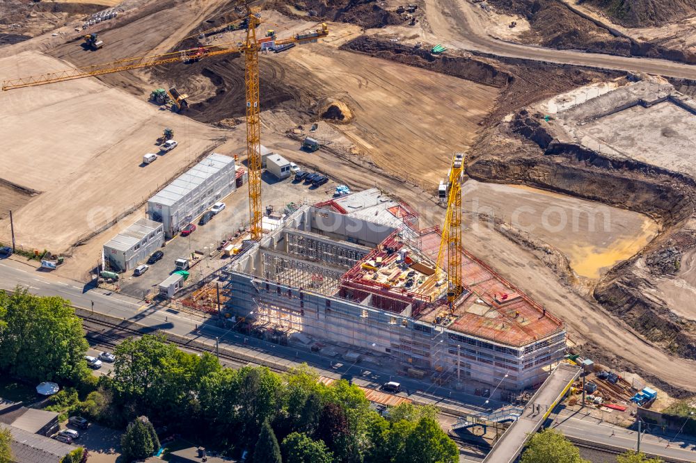 Aerial image Bochum - Construction site of research building and office complex Zentrum fuer das Engineering Smarter Produkt-Service Systeme (ZESS) in the district Laer in Bochum at Ruhrgebiet in the state North Rhine-Westphalia, Germany