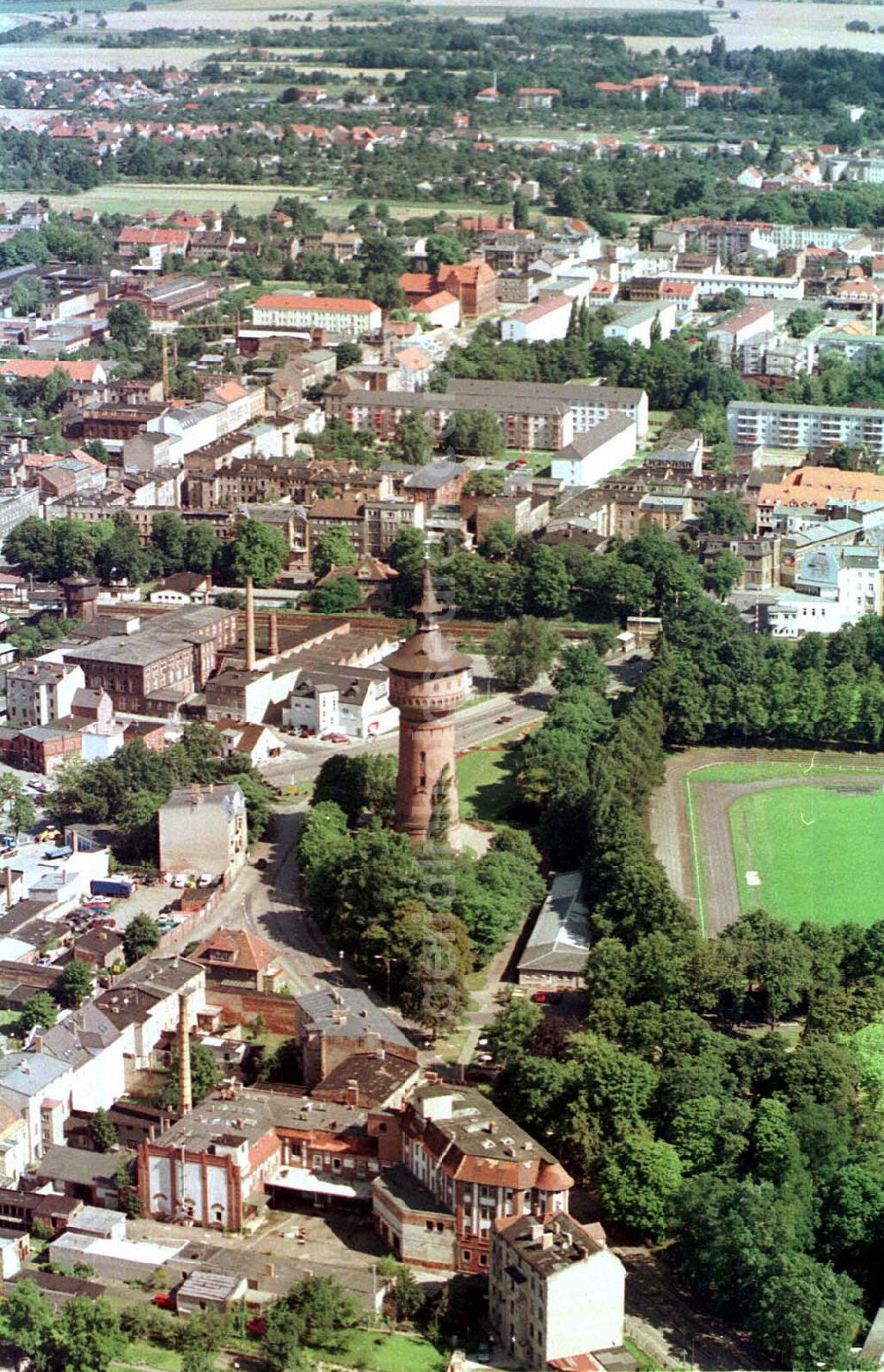 Forst / BRB from the bird's eye view: Forst Stadtbereich mit Wasserturm