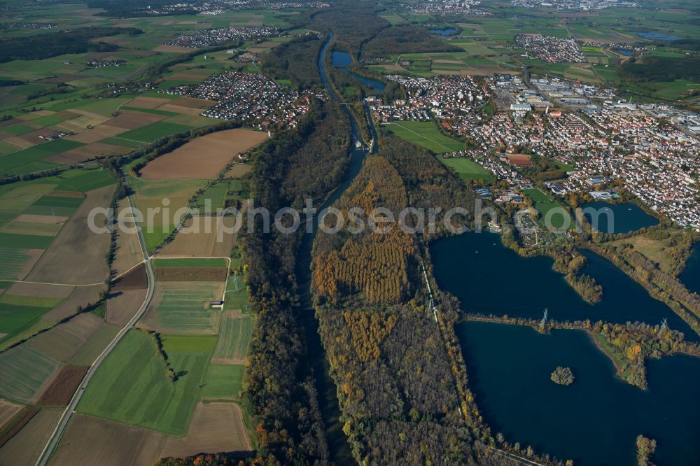 Ay from above - Forest areas in in Ay in the state Bavaria, Germany