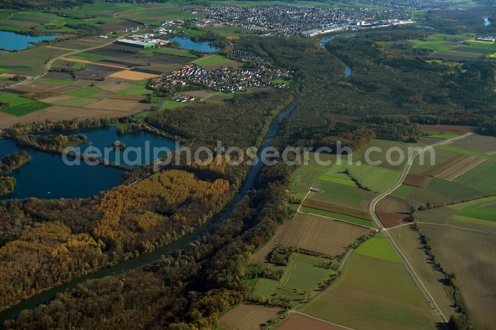 Ay from above - Forest areas in in Ay in the state Bavaria, Germany