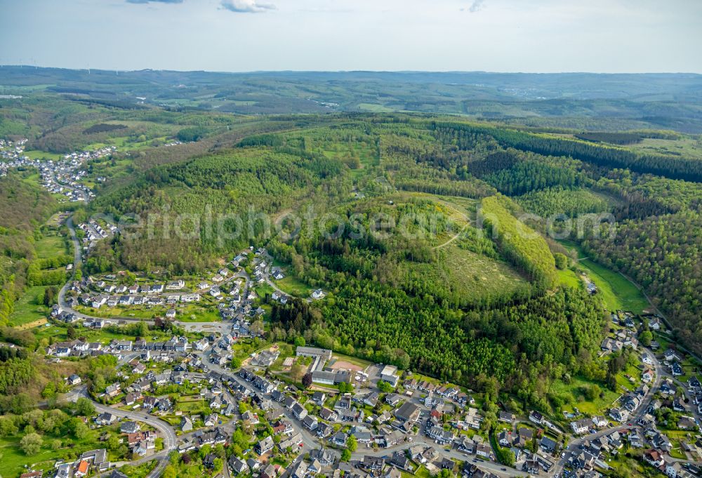 Aerial image Eisern - Forest areas in in Eisern at Siegerland in the state North Rhine-Westphalia, Germany