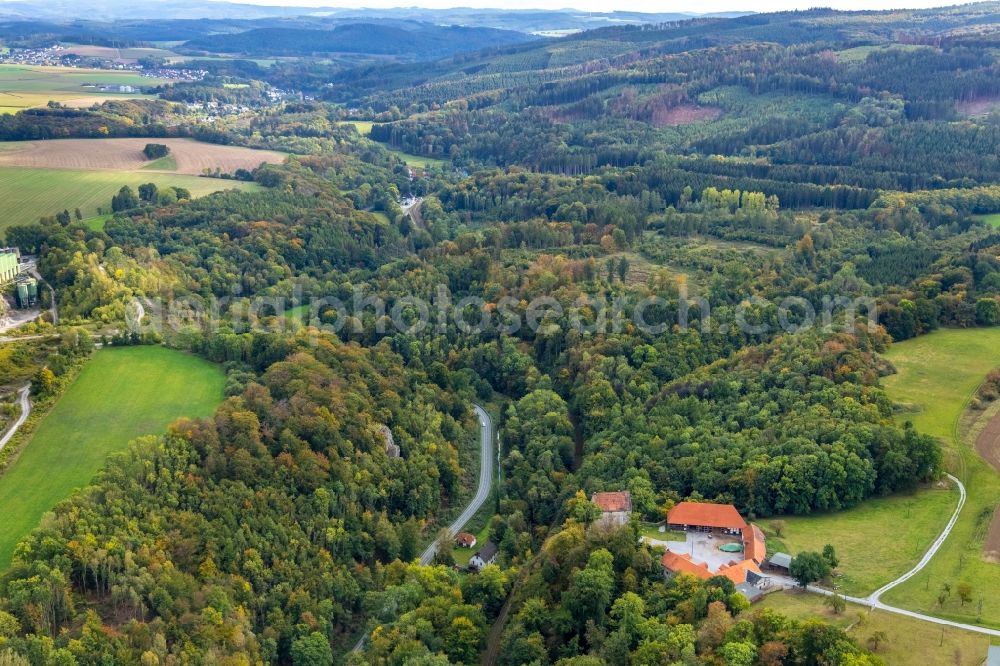 Aerial photograph Balve - Forest areas Hoennetal in in the district Oberroedinghausen in Balve in the state North Rhine-Westphalia, Germany