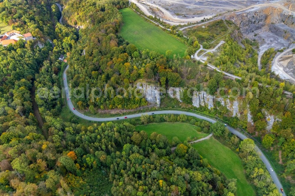 Aerial photograph Balve - Forest areas Hoennetal in in the district Oberroedinghausen in Balve in the state North Rhine-Westphalia, Germany