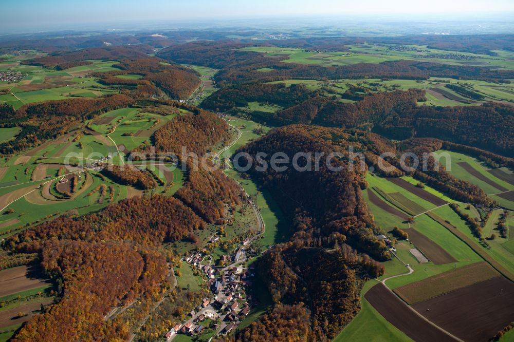 Hütten from above - Forest areas in in Hütten in the state Baden-Wuerttemberg, Germany