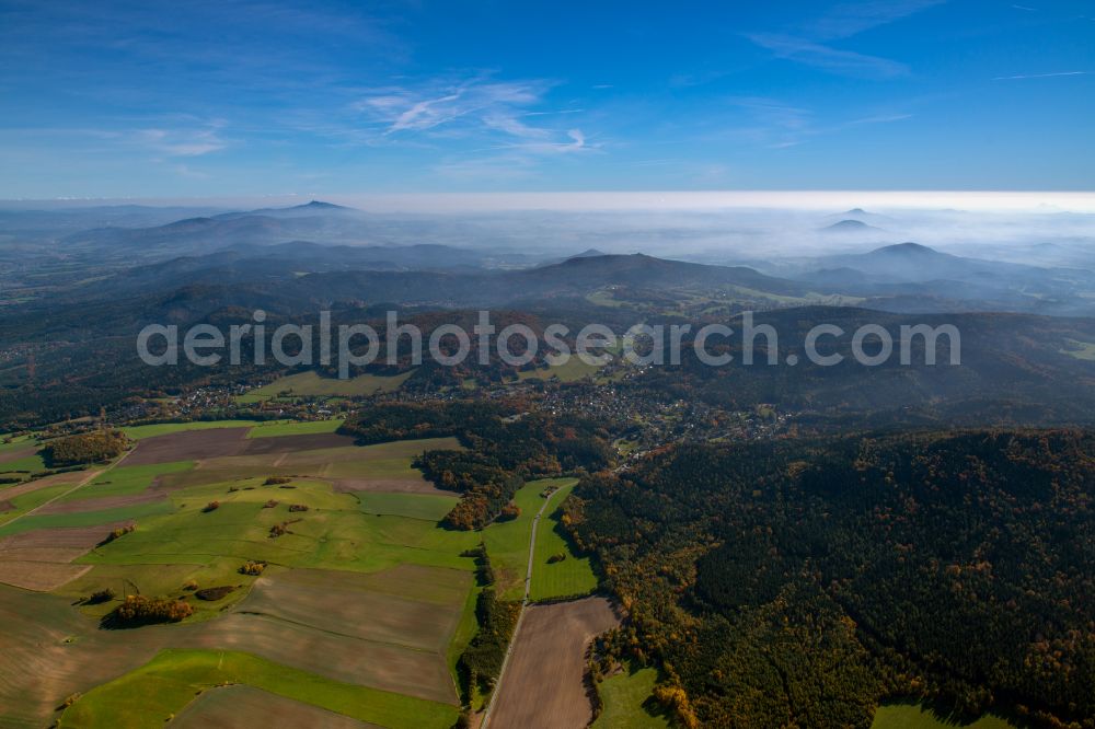 Aerial photograph Kurort Oybin - Forest areas in in Kurort Oybin in the state Saxony, Germany