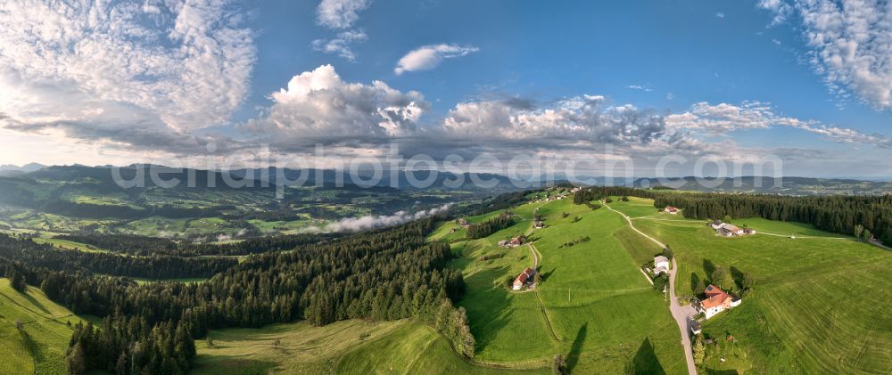 Aerial photograph Sulzberg - Forest areas in with meadow landscape on street Dorf in Sulzberg in Vorarlberg, Austria