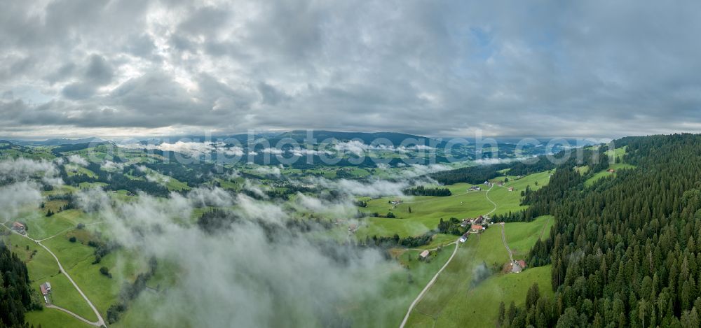 Aerial photograph Sulzberg - Forest areas in with meadow landscape on street Dorf in Sulzberg in Vorarlberg, Austria