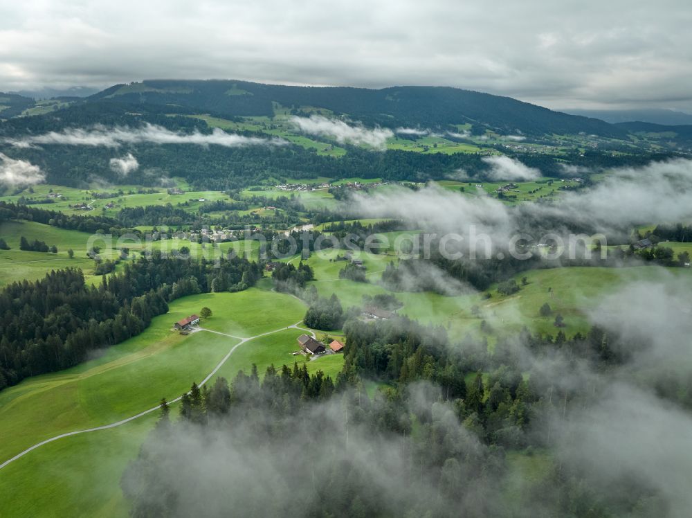 Sulzberg from above - Forest areas in with meadow landscape on street Dorf in Sulzberg in Vorarlberg, Austria